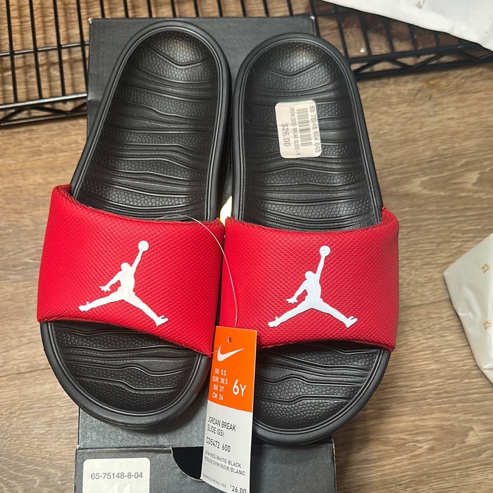 Nike Kids Red & Black Jordan Slide Sandals with White Jumpman